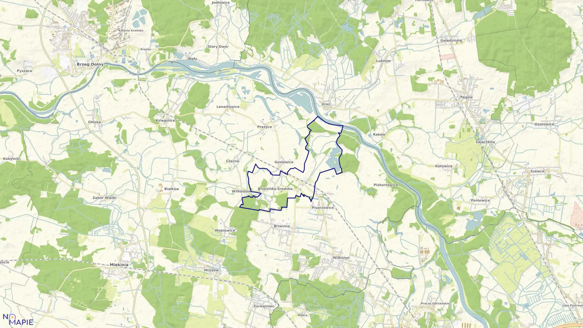 Mapa obrębu Brzezinka Średzka w gminie Miękinia