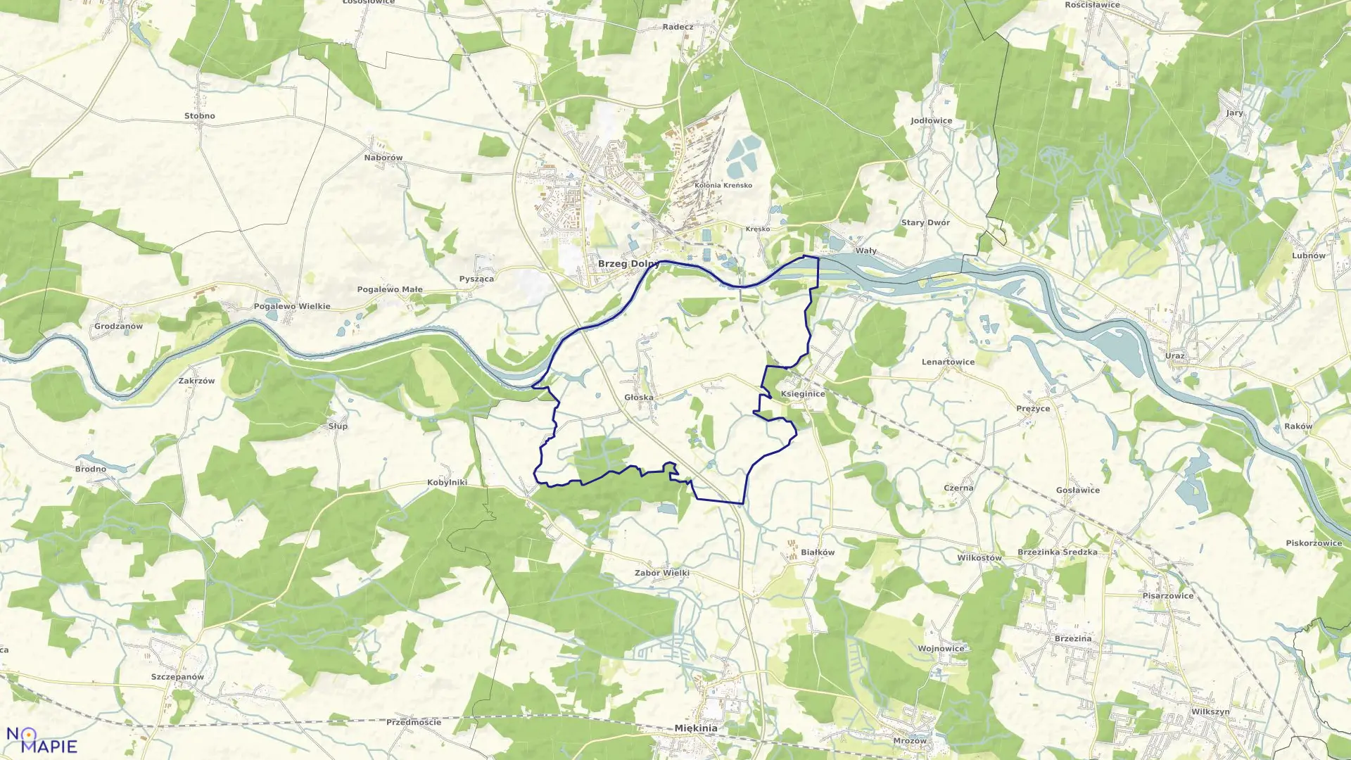 Mapa obrębu Głoska w gminie Miękinia