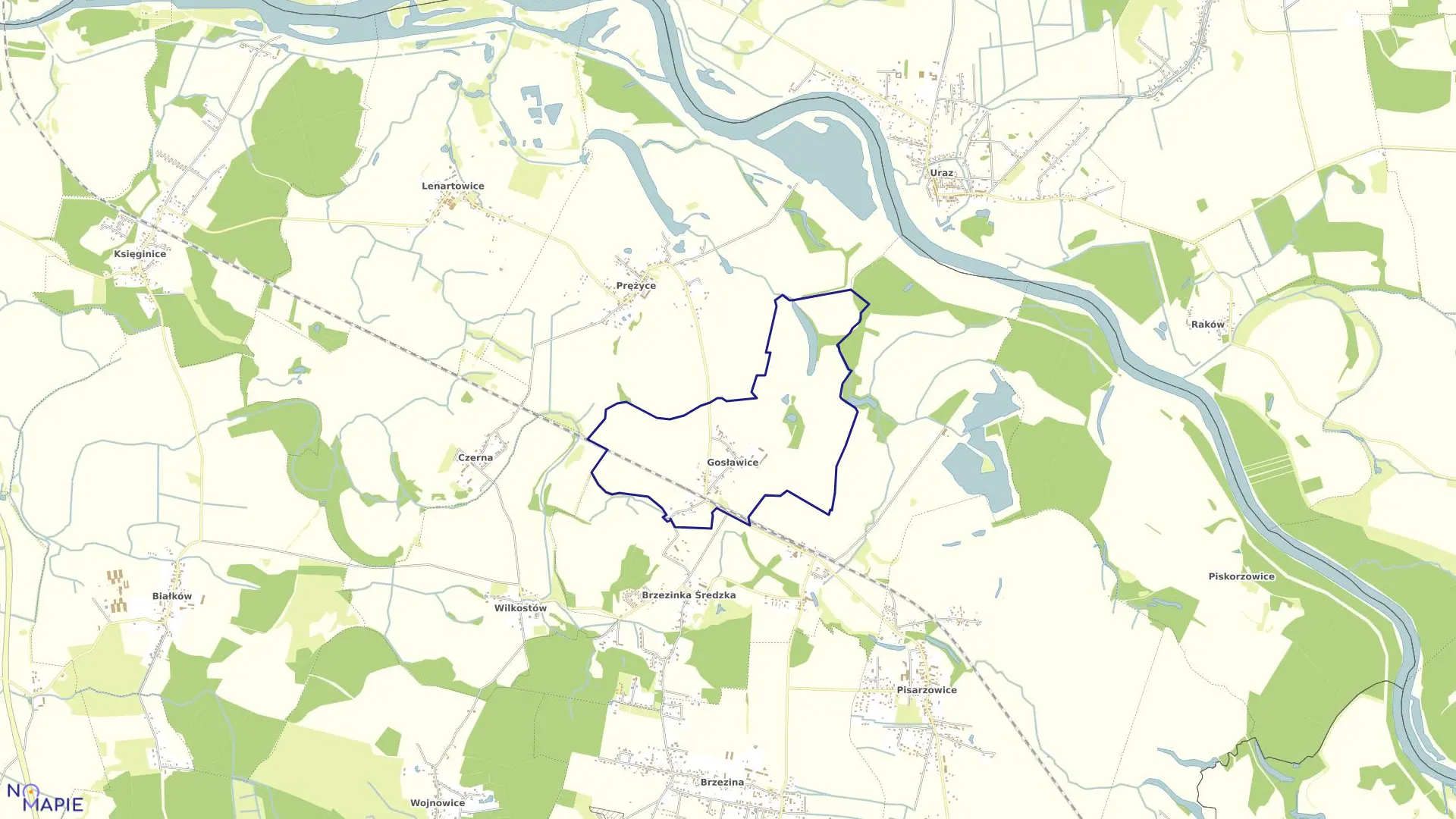 Mapa obrębu Gosławice w gminie Miękinia