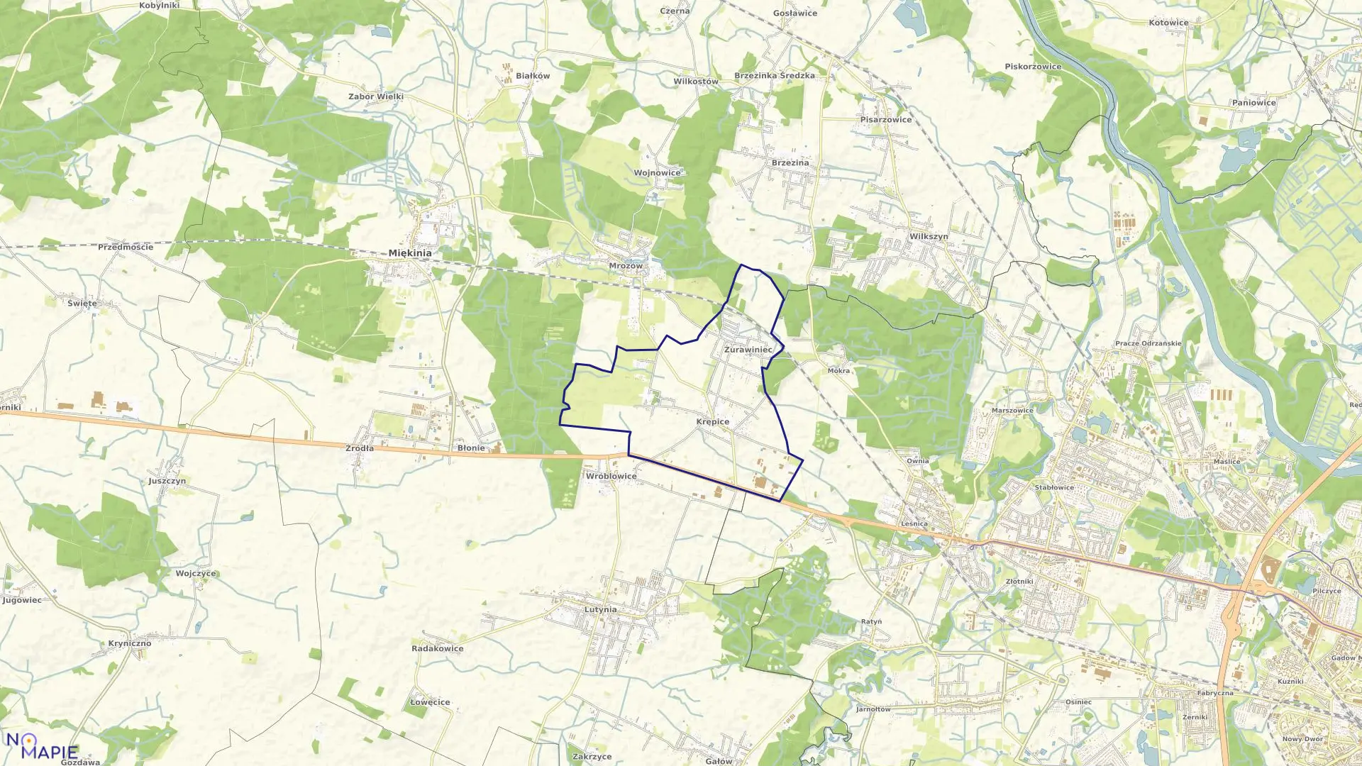 Mapa obrębu Krępice w gminie Miękinia