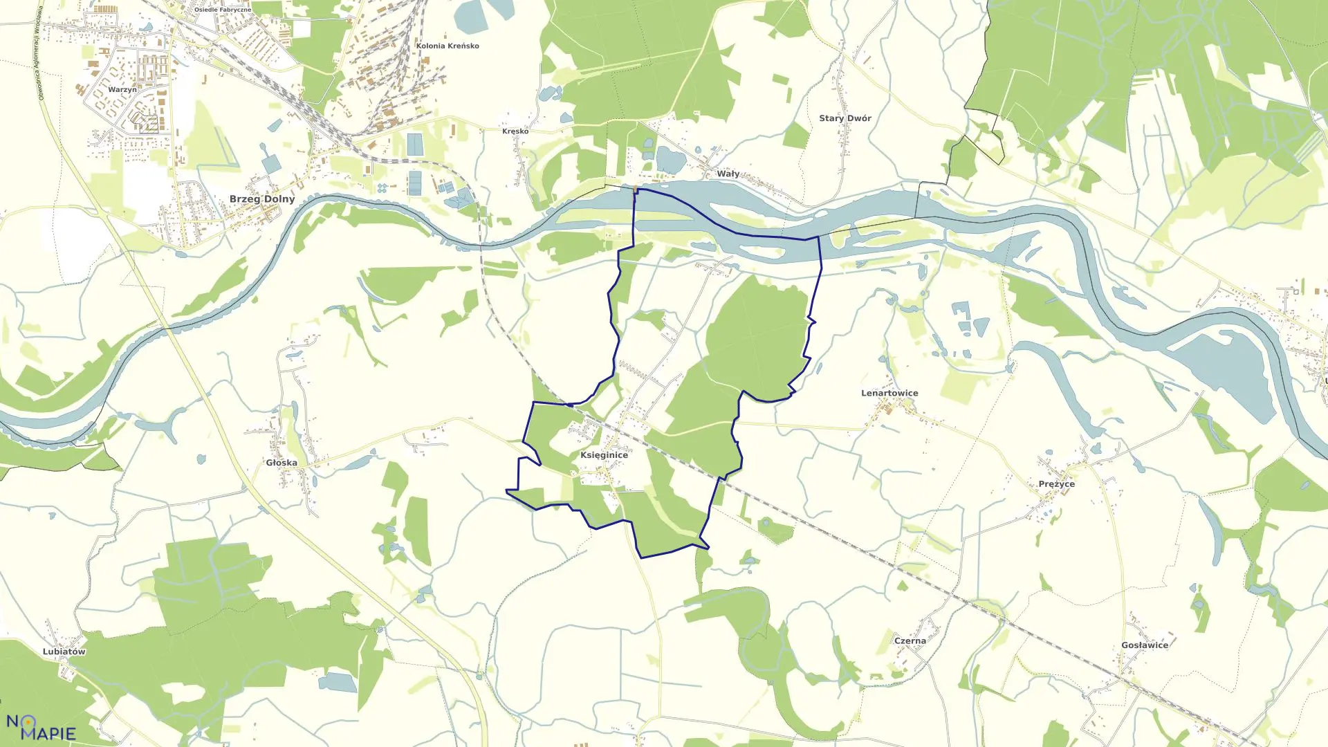 Mapa obrębu Księginice w gminie Miękinia