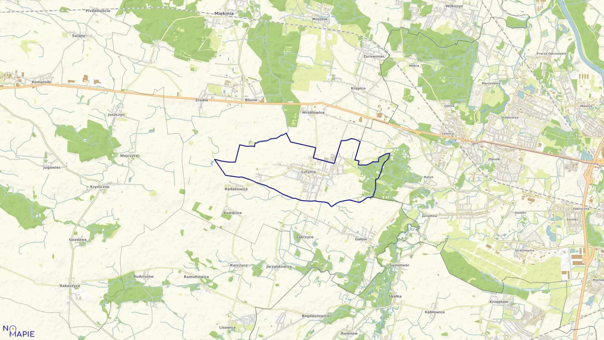 Mapa obrębu Lutynia w gminie Miękinia