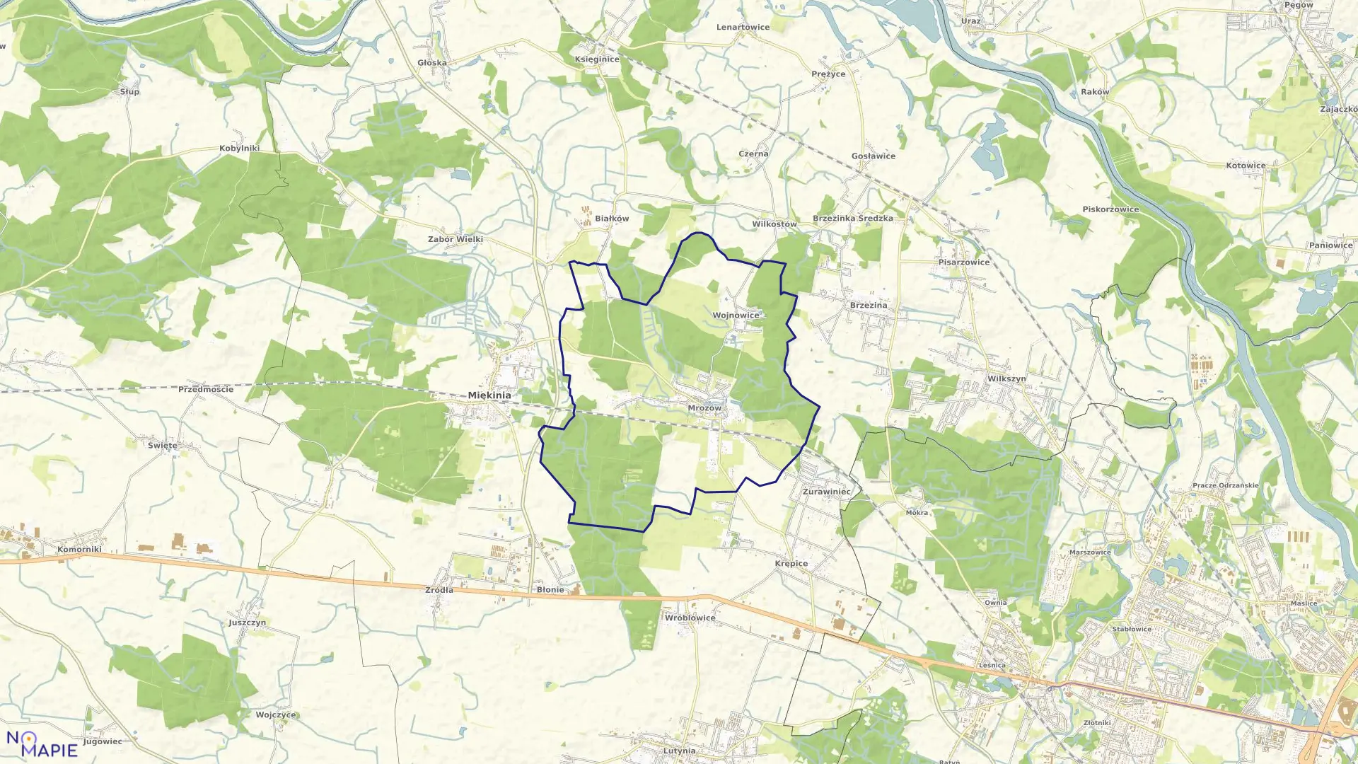 Mapa obrębu Mrozów w gminie Miękinia