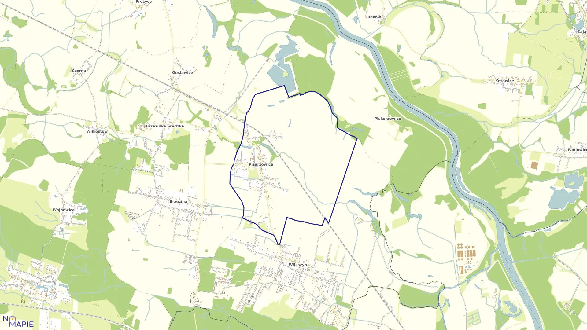 Mapa obrębu Pisarzowice w gminie Miękinia