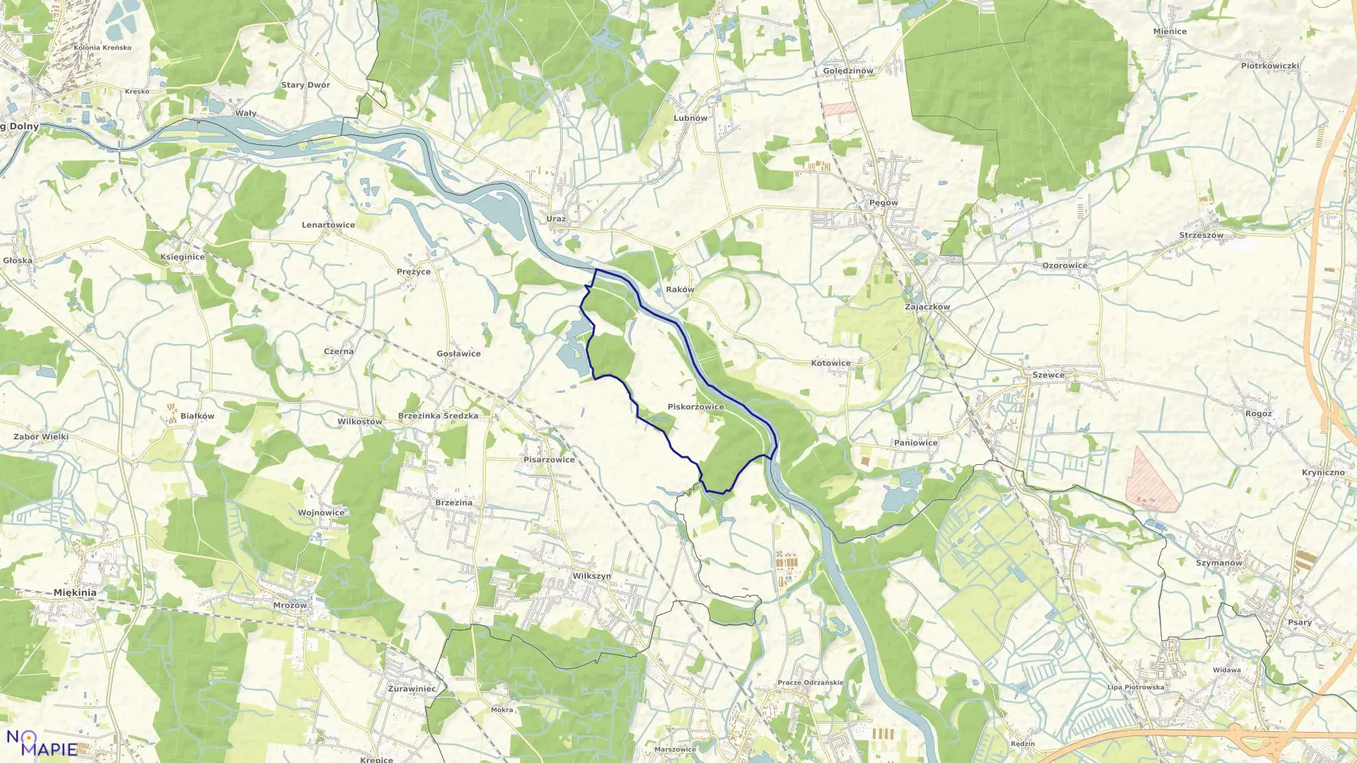 Mapa obrębu Piskorzowice w gminie Miękinia