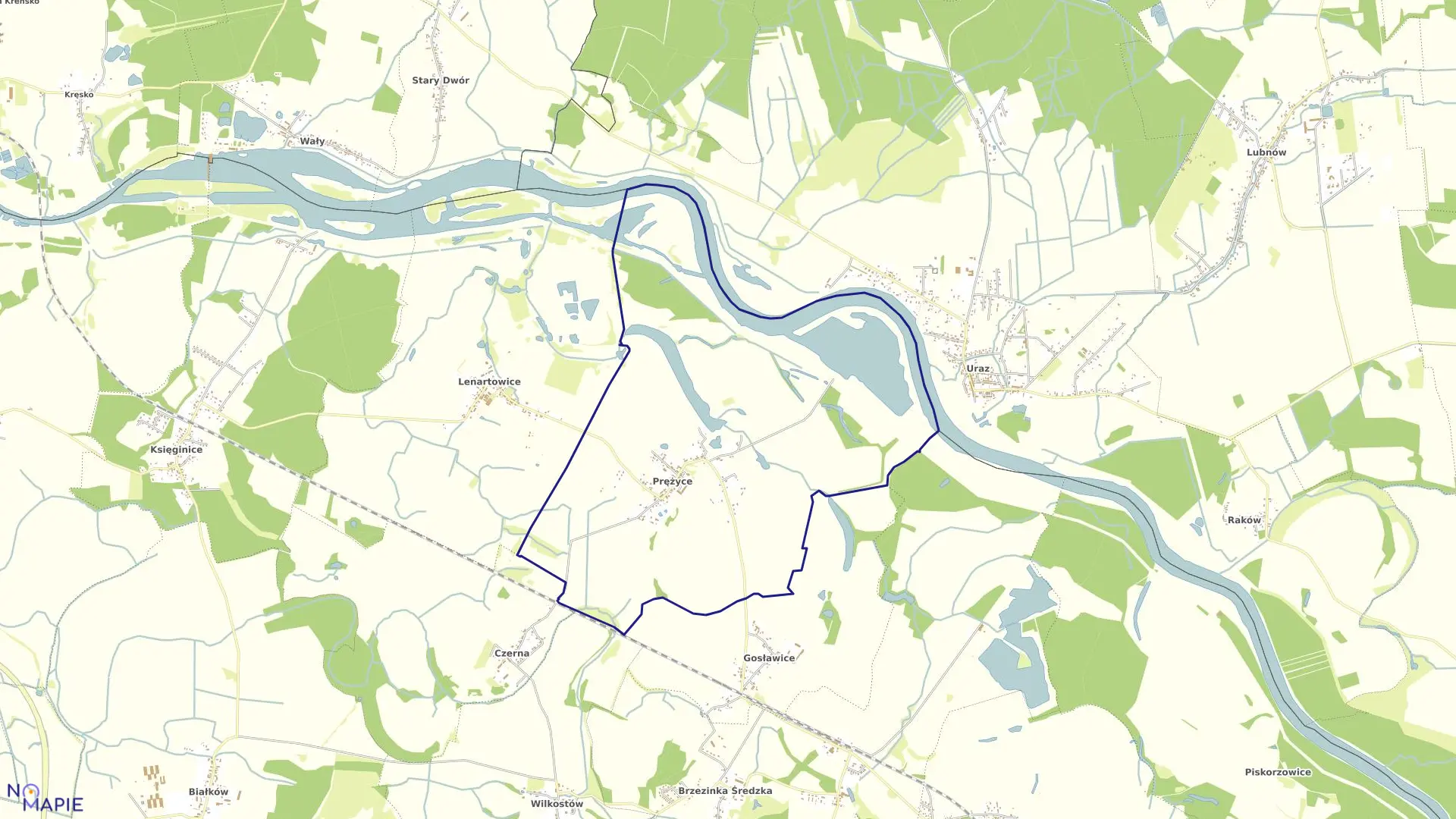 Mapa obrębu Prężyce w gminie Miękinia